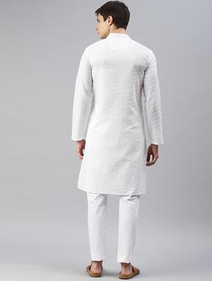 white self design kurta pyjama set - 16760063 - Standard Image - 3