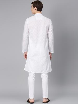 white self design kurta pyjama set - 16760065 - Standard Image - 3