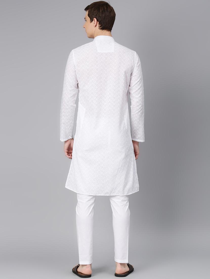 white self design kurta pyjama set - 16760065 - Zoom Image - 3