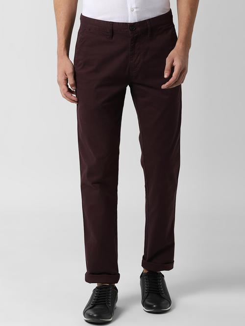 red solid flat front casual trouser - 16761998 - Standard Image - 1