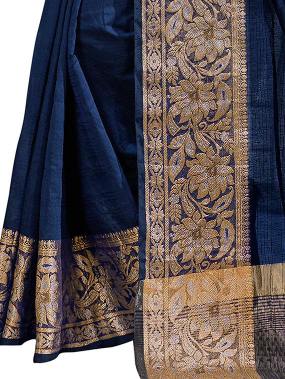solid bordered kanjivaram saree with blouse - 16763311 - Zoom Image - 3