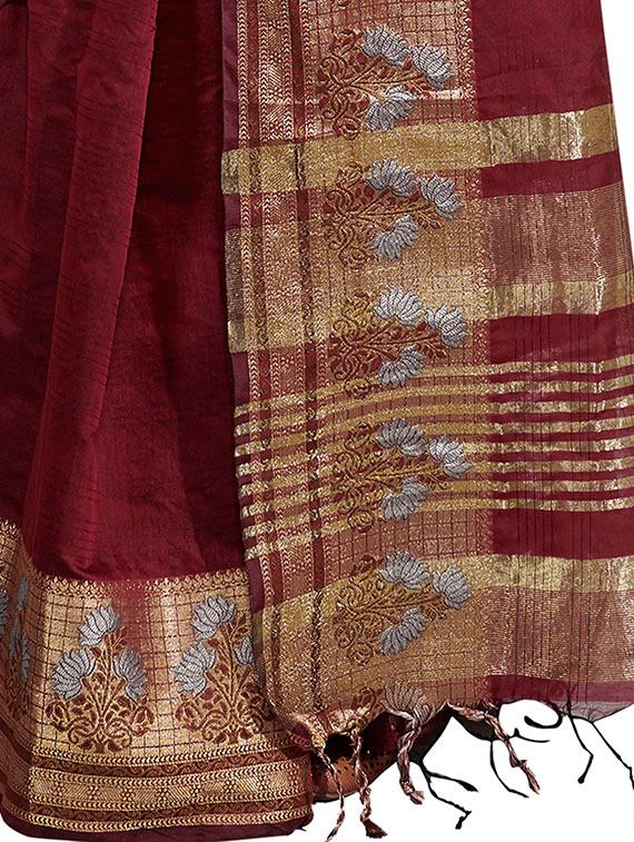 solid bordered kanjivaram saree with blouse - 16763318 - Zoom Image - 3
