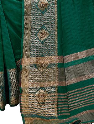 solid bordered kanjivaram saree with blouse - 16763319 - Standard Image - 3