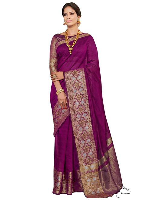 solid bordered kanjivaram saree with blouse - 16763320 - Standard Image - 1