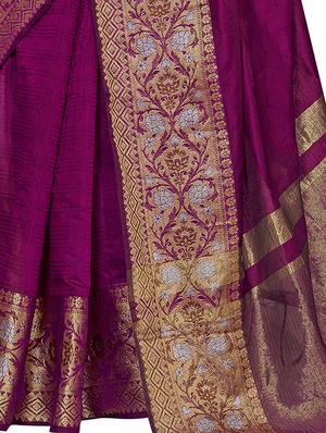 solid bordered kanjivaram saree with blouse - 16763320 - Standard Image - 3