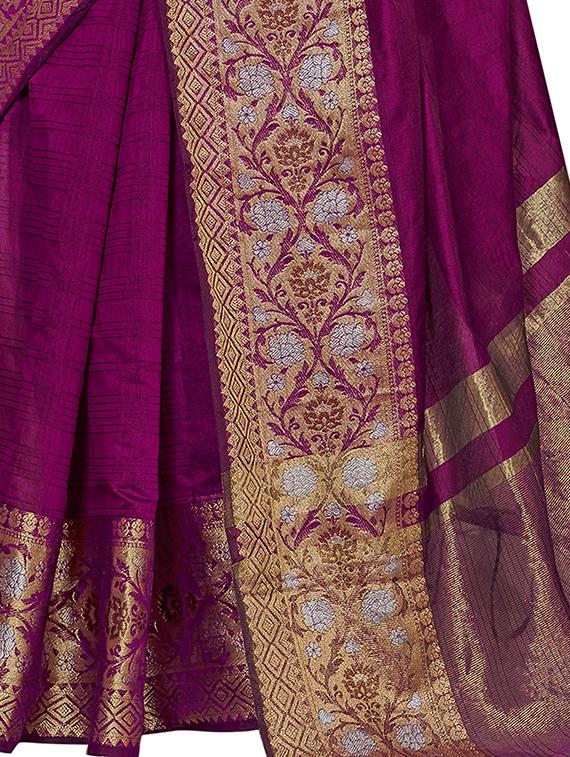 solid bordered kanjivaram saree with blouse - 16763320 - Zoom Image - 3