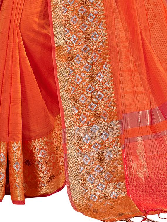 solid bordered kanjivaram saree with blouse - 16763321 - Zoom Image - 3