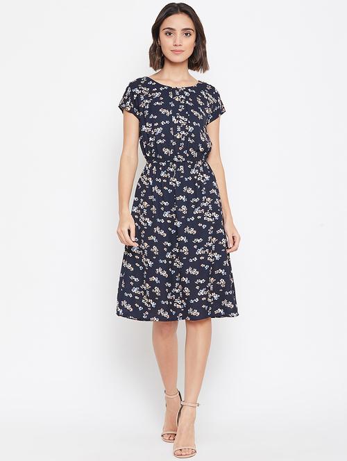 navy blue poly crepe aline dress - 16764543 - Standard Image - 1