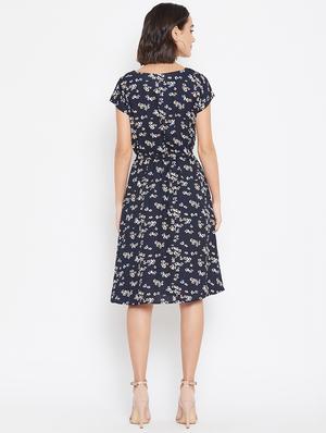 navy blue poly crepe aline dress - 16764543 - Standard Image - 3