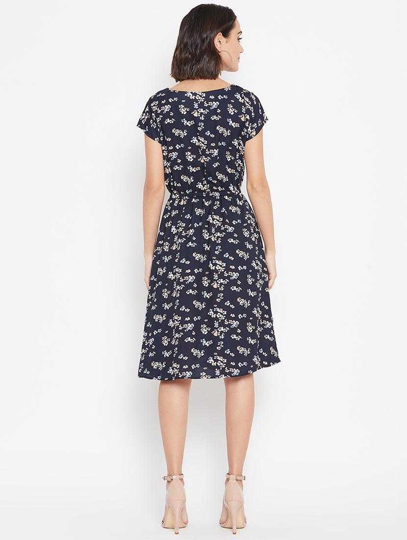 navy blue poly crepe aline dress - 16764543 - Zoom Image - 3