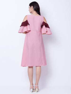 cold shoulder color block a-line dress - 16768182 - Standard Image - 3