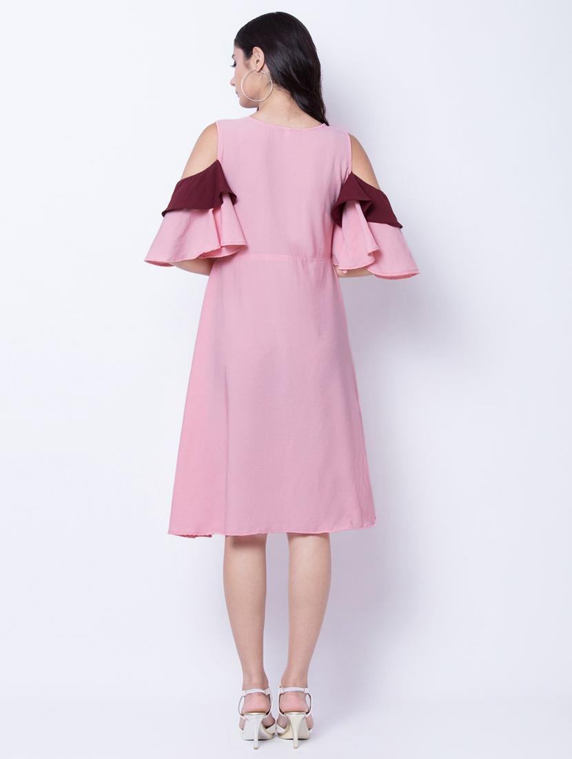cold shoulder color block a-line dress - 16768182 - Zoom Image - 3
