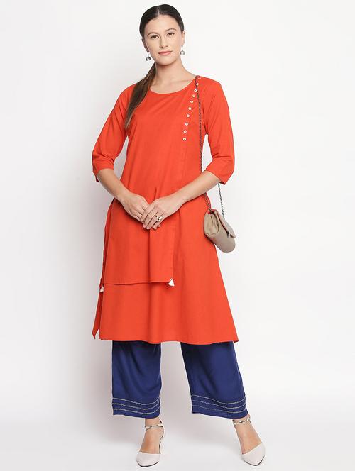 solid button detail kurta - 16771025 - Standard Image - 1