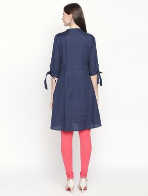indigo solid a-line kurta - 16771038 - Standard Image - 3