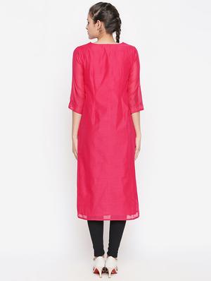 fuchsia solid straight kurta - 16771059 - Standard Image - 3