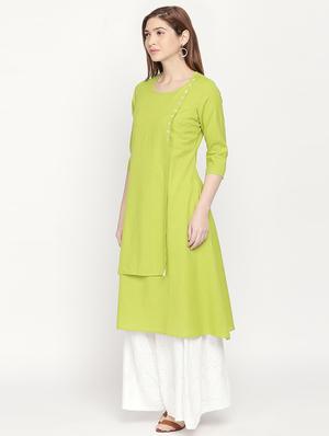 olive solid layered kurta - 16771060 - Standard Image - 3