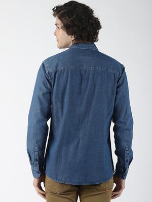 blue striped denim casual shirt - 16771800 - Standard Image - 3