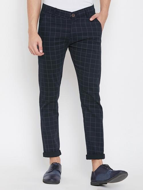 navy blue checkered chinos - 16773761 - Standard Image - 1