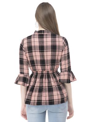 mandarin neck checkered top - 16773833 - Standard Image - 3
