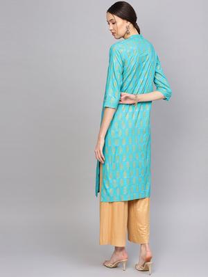 gold print straight kurta - 16773968 - Standard Image - 3