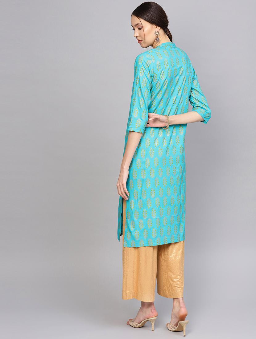 gold print straight kurta - 16773968 - Zoom Image - 3