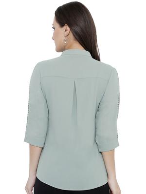 mandarin neck solid top - 16774168 - Standard Image - 3