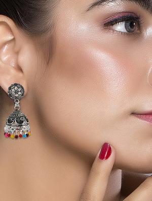 multi colored metal jhumka earring - 16774585 - Standard Image - 3