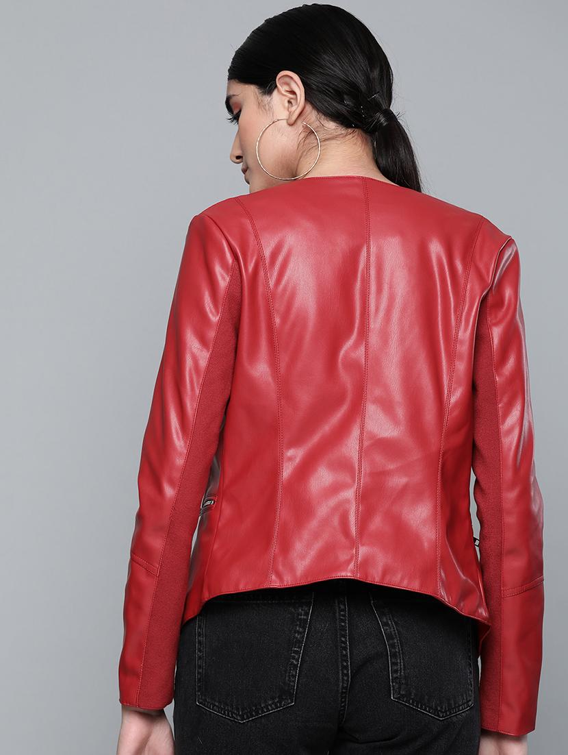 round neck leather jacket - 16774797 - Zoom Image - 3