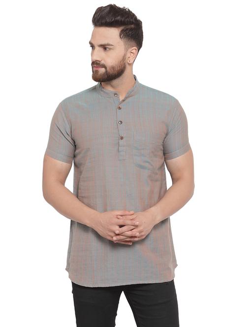 grey self design short kurta - 16779252 - Very Small Image - 1