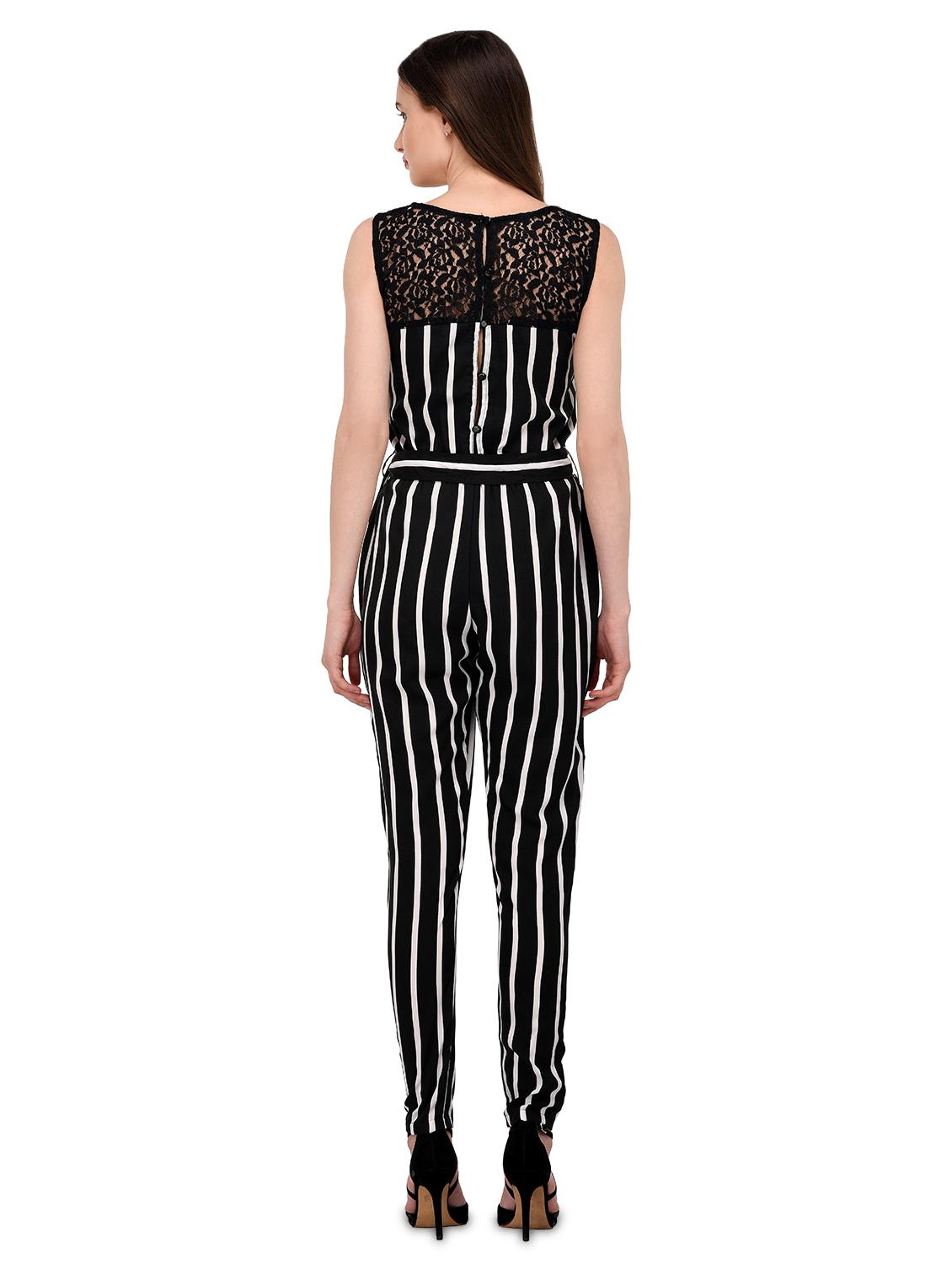 lace detail striped full leg jumpsuit - 16780546 - Zoom Image - 3