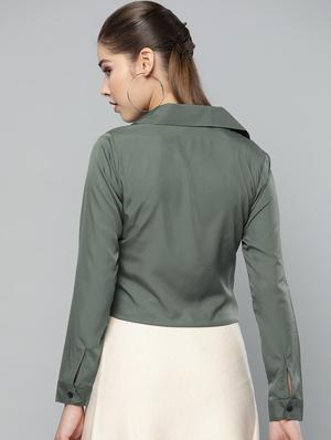 tie front solid shirt - 16784918 - Standard Image - 3