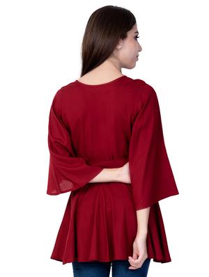 tie front bell sleeved top - 16787758 - Standard Image - 3