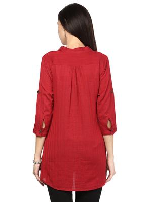 maroon cotton aline kurti - 16794513 - Standard Image - 3