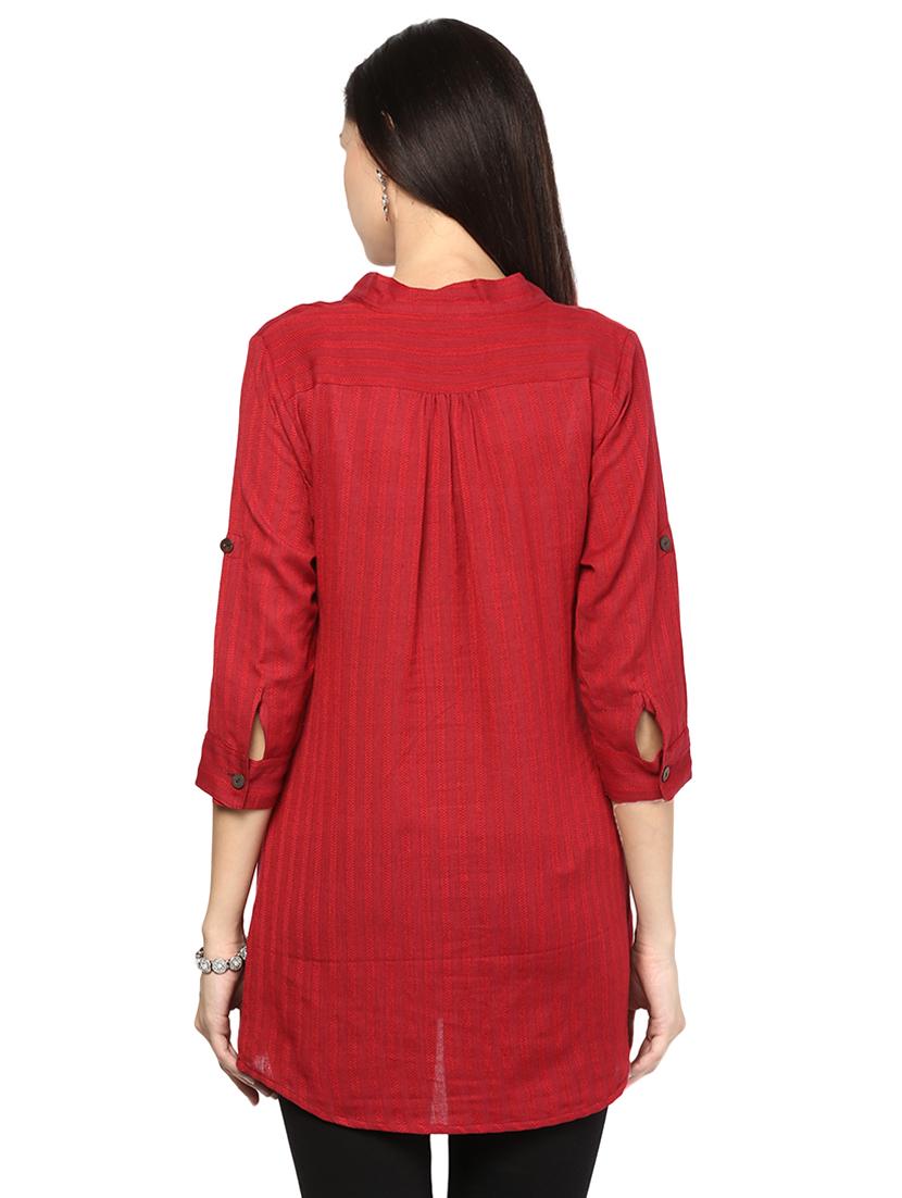 maroon cotton aline kurti - 16794513 - Zoom Image - 3