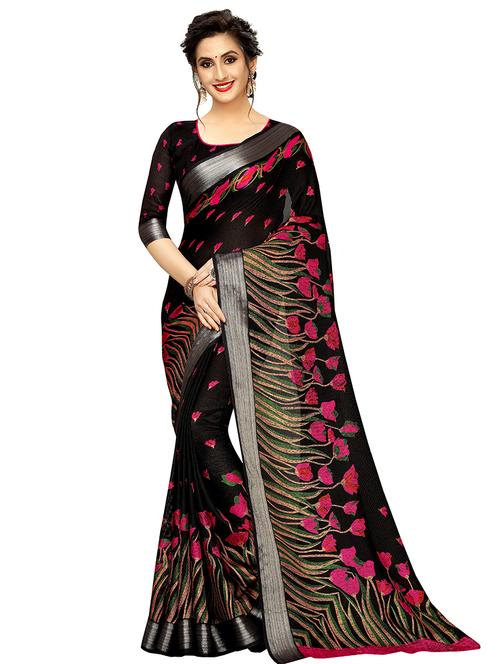 floral printed saree with blouse - 16796738 - Very Small Image - 1