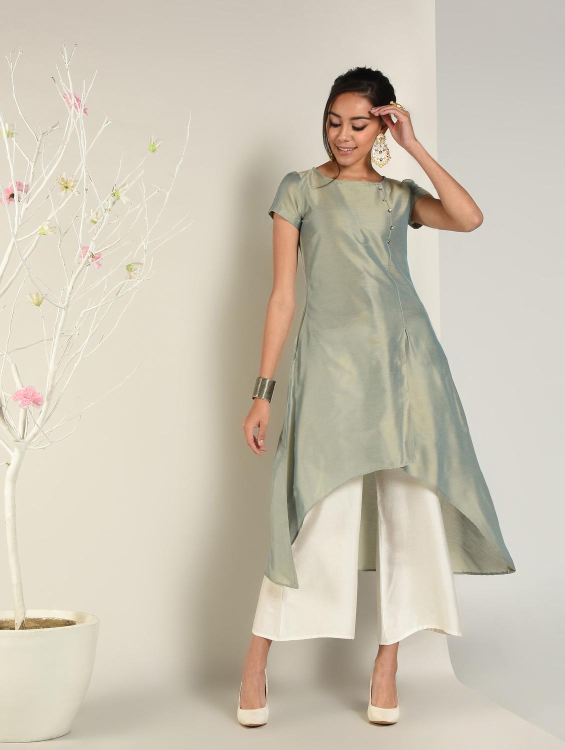 solid asymmetric kurta - 16797535 - Zoom Image - 3
