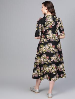 mandarin neck tropical a-line dress - 16797630 - Standard Image - 3