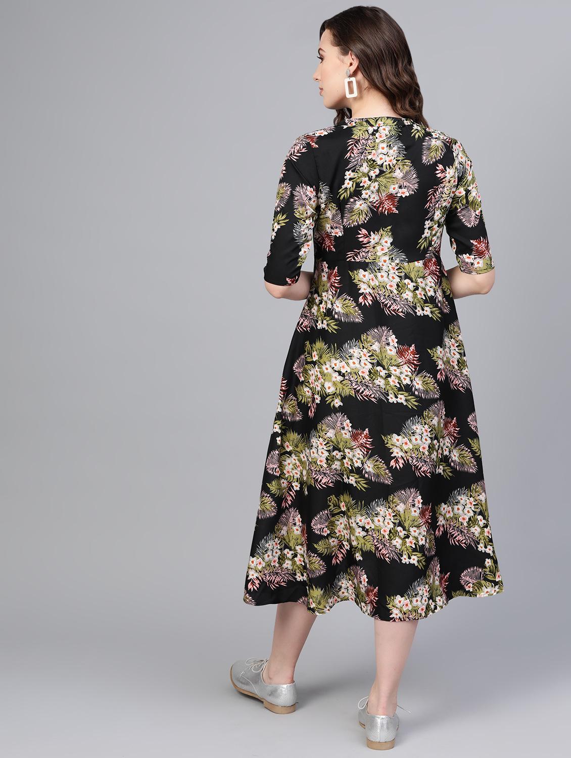 mandarin neck tropical a-line dress - 16797630 - Zoom Image - 3
