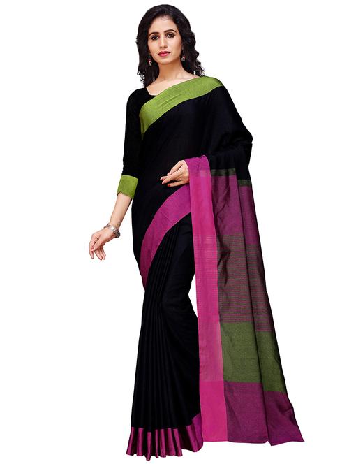 solid bordered saree with blouse - 16805466 - Very Small Image - 1