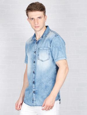 blue faded denim casual shirt - 16809225 - Standard Image - 3