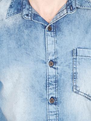 blue faded denim casual shirt - 16809225 - Standard Image - 6