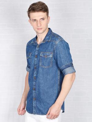 blue faded denim casual shirt - 16809234 - Standard Image - 3