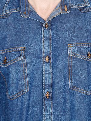blue faded denim casual shirt - 16809234 - Standard Image - 6