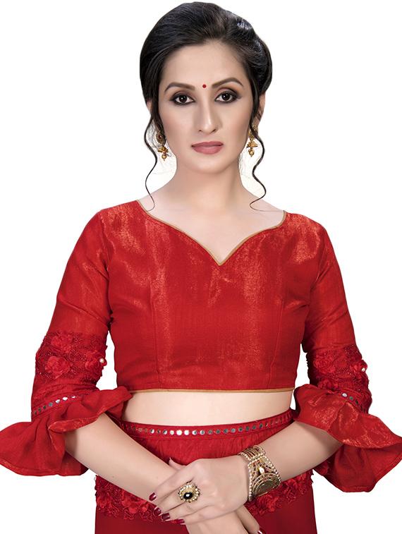 solid bordered saree with blouse - 16809517 - Zoom Image - 3
