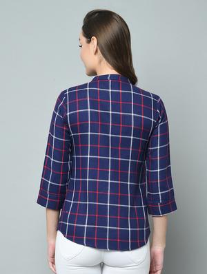 mandarin neck checkered shirt - 16810548 - Standard Image - 3