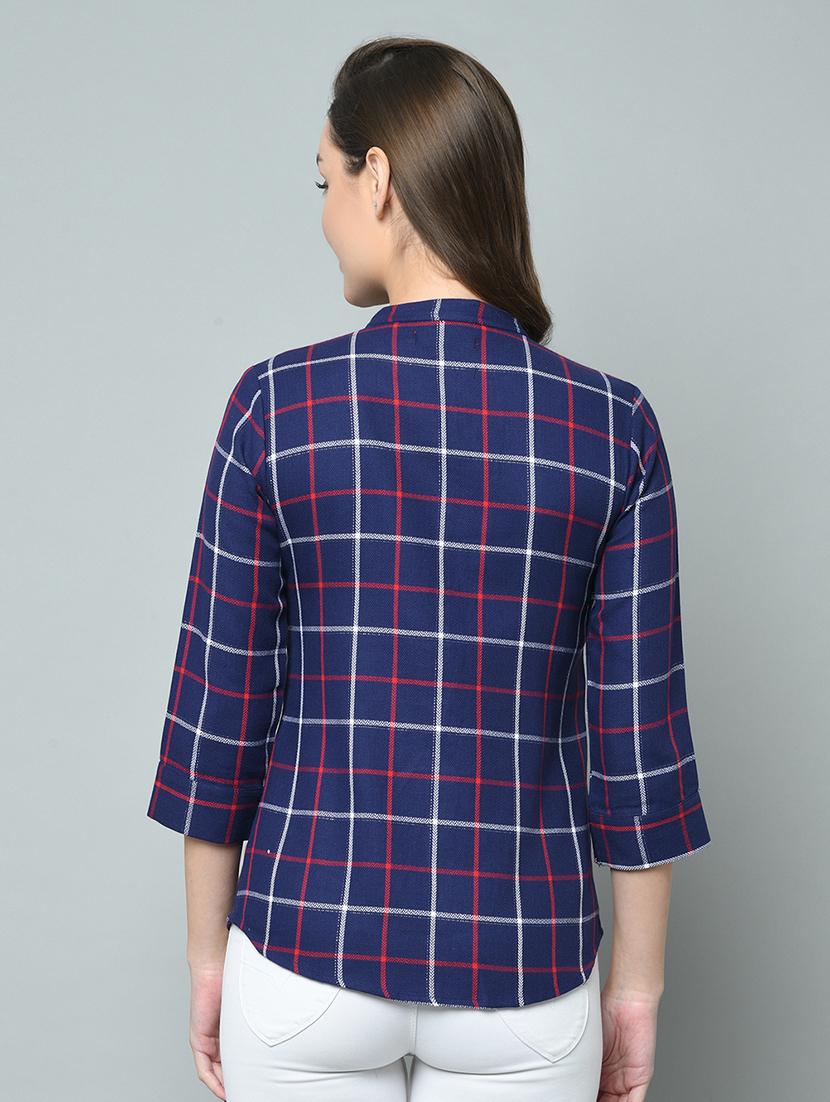 mandarin neck checkered shirt - 16810548 - Zoom Image - 3