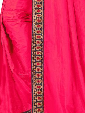 solid bordered saree with blouse - 16810859 - Standard Image - 3