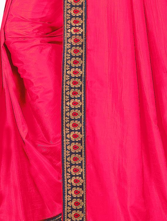 solid bordered saree with blouse - 16810859 - Zoom Image - 3