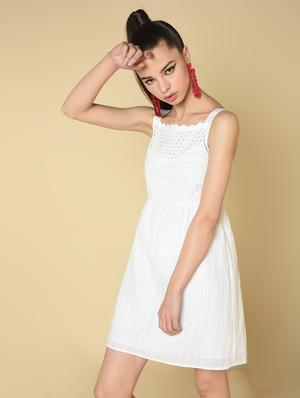schiffli detail a-line dress - 16810929 - Standard Image - 3