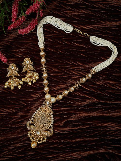 gold metal long necklace - 16811690 - Standard Image - 1